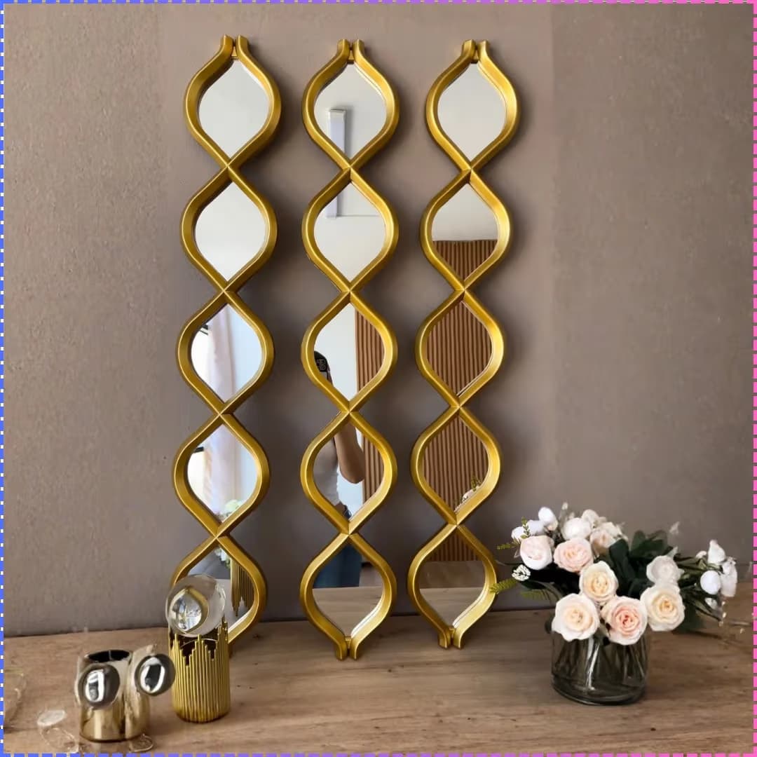 Golden Infinity Shape Wall Mirror Decor Set