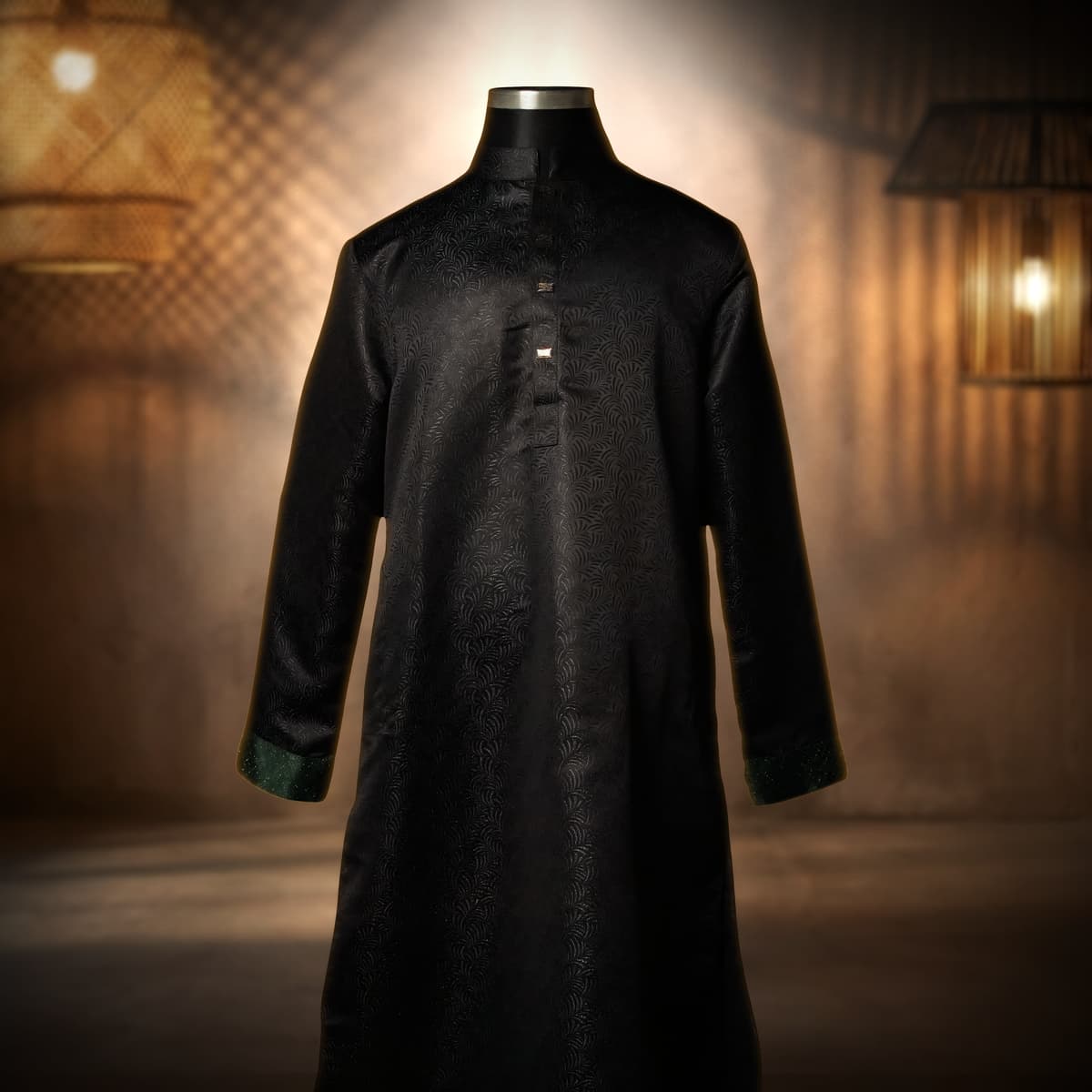 Eclipse – Black Panjabi with Green Contrast