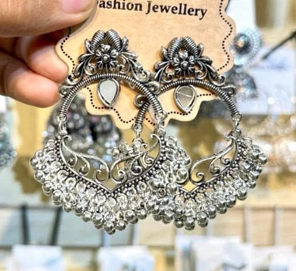 Boho Oxidized Silver Statement Earrings