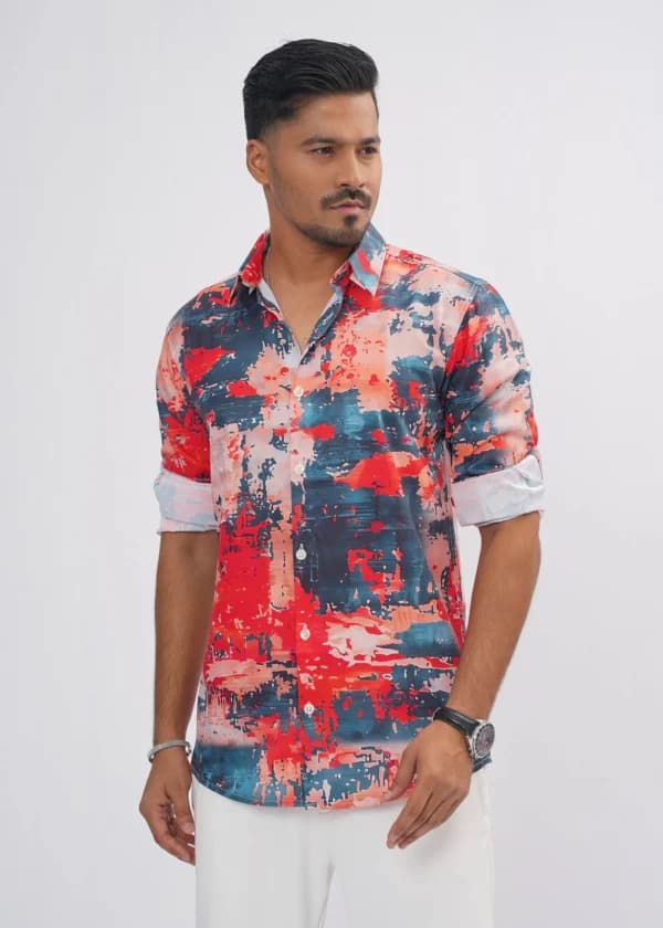 Abstract Canvas Premium Full Sleeve Shirt – Coral Rust