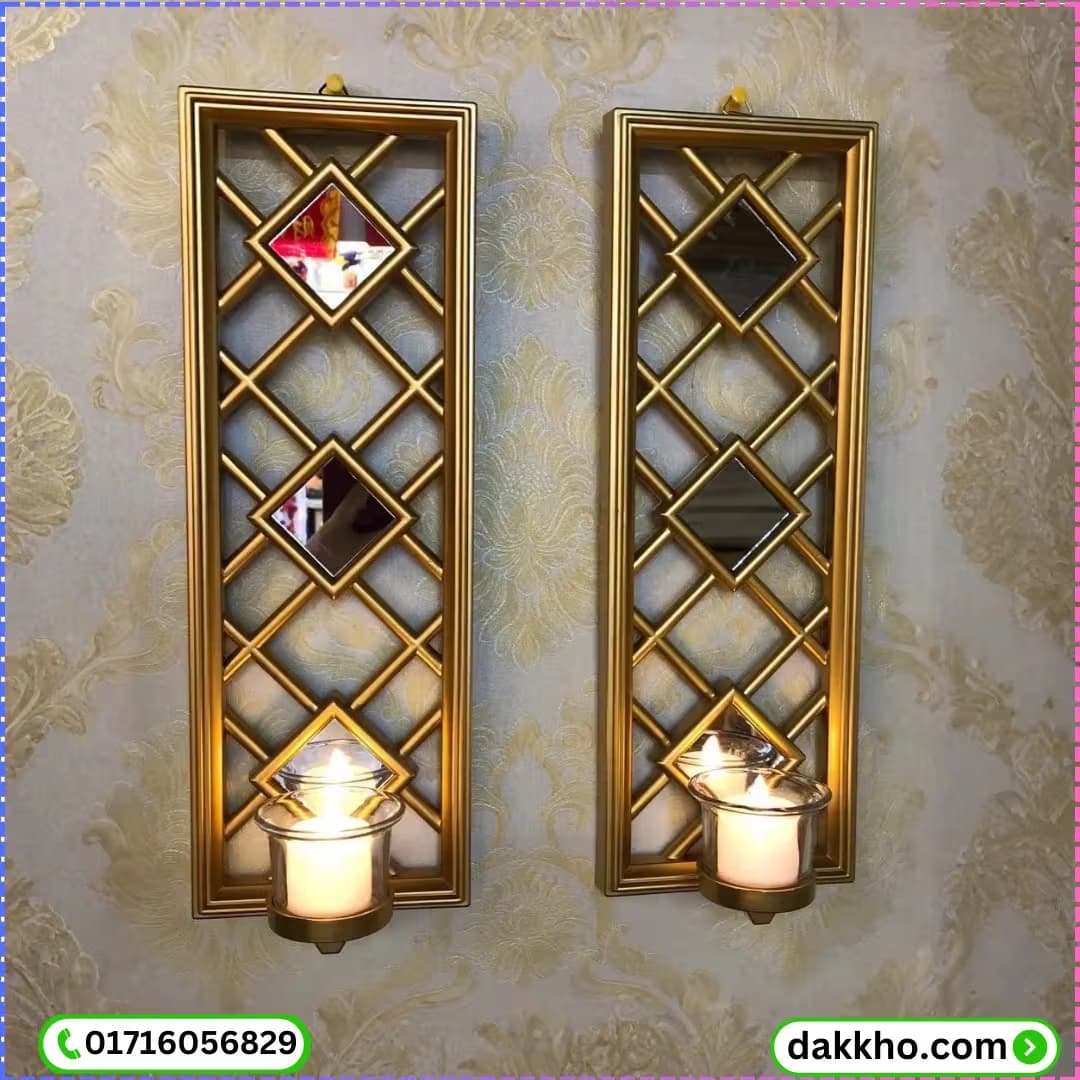 Elegant Diamond Shape Gold Wall Mirror Set